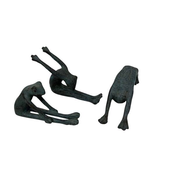 Vintage Andrea by Sadek Cast Metal Bronze/Brass Yoga Frog Set - Picture 1 of 4